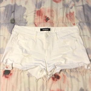 Express white destroyed low rise shorts